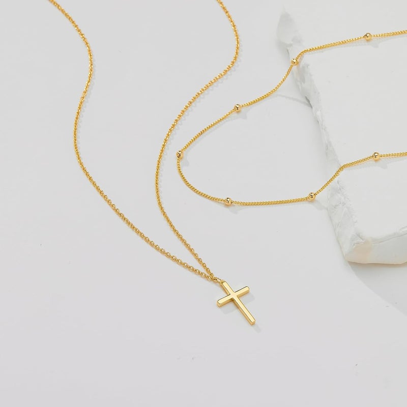 Poxtex Cross Necklace for Women Girls, Dainty 14K Gold Silver Plated Cross Choker Pendant Jewelry Non Tarnish Waterproof Trendy Cute Simple Small Necklace Easter Christian Baptism Religious Faith Jewelry Gifts - Image 4